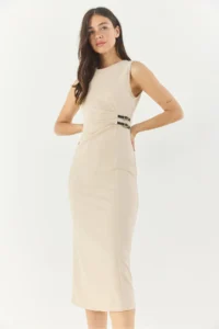 Bianco Lucci Women's Midi Length Crepe Pencil Dress with Belt Accessories - Image 4