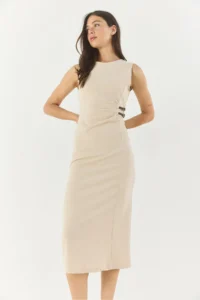 Bianco Lucci Women's Midi Length Crepe Pencil Dress with Belt Accessories - Image 5