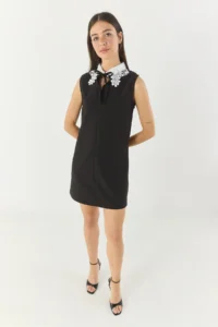 Bianco Lucci Women's Lace Collar Bow Detailed Double Mini Dress 2051 - Image 2