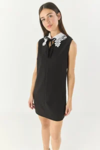 Bianco Lucci Women's Lace Collar Bow Detailed Double Mini Dress 2051 - Image 3