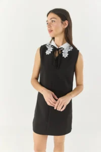 Bianco Lucci Women's Lace Collar Bow Detailed Double Mini Dress 2051 - Image 4