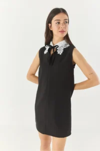 Bianco Lucci Women's Lace Collar Bow Detailed Double Mini Dress 2051 - Image 6
