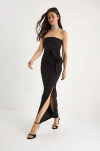 Bianco Lucci Women's Floral Accessories Slit Detailed Strapless Maxi Dress 2602 - Image 2