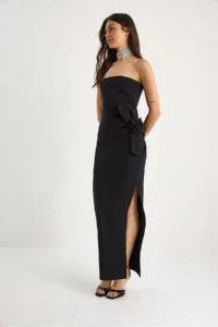 Bianco Lucci Women's Floral Accessories Slit Detailed Strapless Maxi Dress 2602 - Image 4
