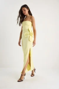 Bianco Lucci Women's Floral Accessories Slit Detailed Strapless Maxi Dress 2602 - Image 2