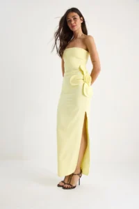 Bianco Lucci Women's Floral Accessories Slit Detailed Strapless Maxi Dress 2602 - Image 4