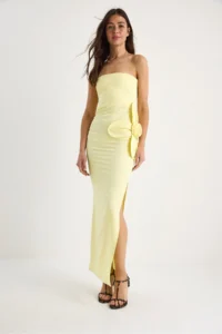 Bianco Lucci Women's Floral Accessories Slit Detailed Strapless Maxi Dress 2602 - Image 5