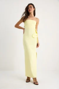 Bianco Lucci Women's Floral Accessories Slit Detailed Strapless Maxi Dress 2602 - Image 6