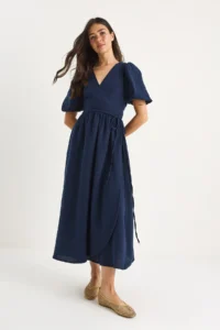 Bianco Lucci Women's Double Breasted, Balloon Sleeved Long Muslin Dress 3034 - Image 2