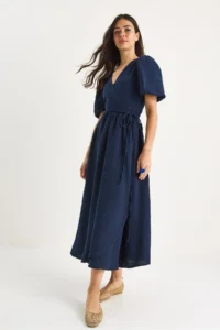 Bianco Lucci Women's Double Breasted, Balloon Sleeved Long Muslin Dress 3034 - Image 4