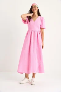 Bianco Lucci Women's Double Breasted, Balloon Sleeved Long Muslin Dress 3034 - Image 5