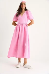 Bianco Lucci Women's Double Breasted, Balloon Sleeved Long Muslin Dress 3034 - Image 6