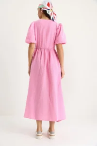 Bianco Lucci Women's Double Breasted, Balloon Sleeved Long Muslin Dress 3034 - Image 8