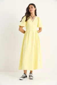 Bianco Lucci Women's Double Breasted, Balloon Sleeved Long Muslin Dress 3034 - Image 2