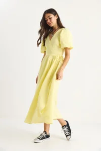 Bianco Lucci Women's Double Breasted, Balloon Sleeved Long Muslin Dress 3034 - Image 3