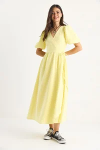 Bianco Lucci Women's Double Breasted, Balloon Sleeved Long Muslin Dress 3034 - Image 4