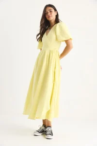 Bianco Lucci Women's Double Breasted, Balloon Sleeved Long Muslin Dress 3034 - Image 5