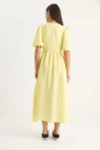 Bianco Lucci Women's Double Breasted, Balloon Sleeved Long Muslin Dress 3034 - Image 7