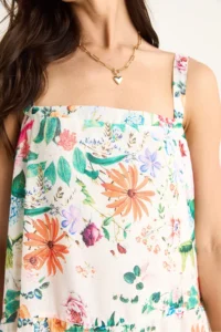 Bianco Lucci Women's Floral Patterned Square Collar Strap Lined Long Linen Dress 3048 - Image 6