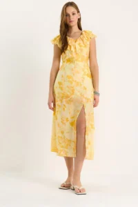 Bianco Lucci Women's Frilly Collar Lined Slit Detailed Floral Patterned Dress 3064 - Image 2