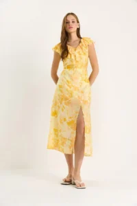 Bianco Lucci Women's Frilly Collar Lined Slit Detailed Floral Patterned Dress 3064 - Image 3
