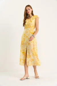 Bianco Lucci Women's Frilly Collar Lined Slit Detailed Floral Patterned Dress 3064 - Image 4