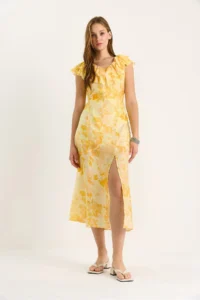 Bianco Lucci Women's Frilly Collar Lined Slit Detailed Floral Patterned Dress 3064 - Image 5