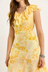 Bianco Lucci Women's Frilly Collar Lined Slit Detailed Floral Patterned Dress 3064 - Image 6