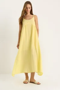 Bianco Lucci Women's Braided Strap Pocket Detailed Lined Casual Muslin Dress 7021