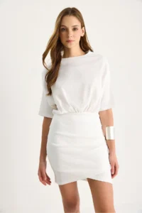 Bianco Lucci Women's Double Breasted Skirt Detailed Basic Dress with Elastic Waist - Image 4