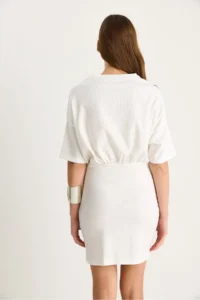 Bianco Lucci Women's Double Breasted Skirt Detailed Basic Dress with Elastic Waist - Image 7