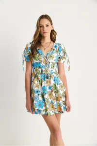 Bianco Lucci Women's Floral Patterned Bow Detailed Mini Dress 602 - Image 3