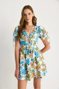 Bianco Lucci Women's Floral Patterned Bow Detailed Mini Dress 602 - Image 4
