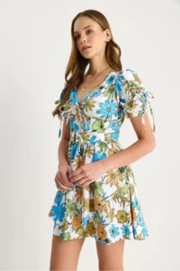 Bianco Lucci Women's Floral Patterned Bow Detailed Mini Dress 602 - Image 5