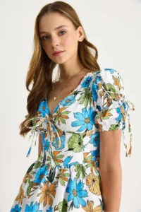 Bianco Lucci Women's Floral Patterned Bow Detailed Mini Dress 602 - Image 6