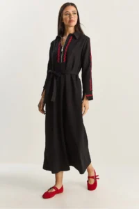 Bianco Lucci Women's Zippered Collar, Flowy, Mobile Belt Long Dress 8593 - Image 3