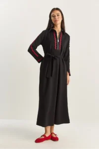 Bianco Lucci Women's Zippered Collar, Flowy, Mobile Belt Long Dress 8593 - Image 4
