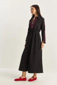 Bianco Lucci Women's Zippered Collar, Flowy, Mobile Belt Long Dress 8593 - Image 5