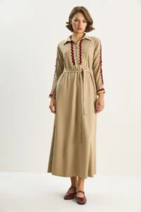 Bianco Lucci Women's Zippered Collar, Flowy, Mobile Belt Long Dress 8593 - Image 2