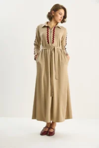 Bianco Lucci Women's Zippered Collar, Flowy, Mobile Belt Long Dress 8593 - Image 3