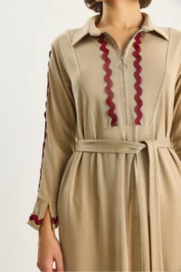 Bianco Lucci Women's Zippered Collar, Flowy, Mobile Belt Long Dress 8593 - Image 5
