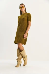 Bianco Lucci Women's Crew Neck Short Sleeve Soft Textured Knitwear Dress 2515 - Image 2
