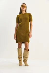 Bianco Lucci Women's Crew Neck Short Sleeve Soft Textured Knitwear Dress 2515 - Image 3