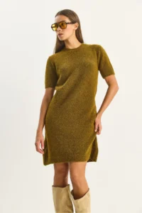 Bianco Lucci Women's Crew Neck Short Sleeve Soft Textured Knitwear Dress 2515 - Image 4
