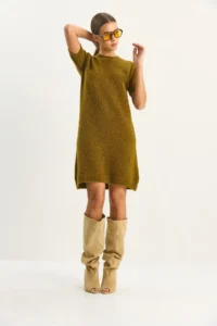 Bianco Lucci Women's Crew Neck Short Sleeve Soft Textured Knitwear Dress 2515 - Image 5