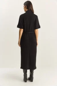 Bianco Lucci Women's Half Turtleneck Faux Leather Belted Steel Knitted Midi Dress 11052 - Image 7