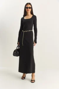 Bianco Lucci Women's Long Sleeve U-Neck Relaxed Dress 4080 - Image 4