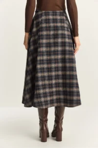 Bianco Lucci Women's Plaid Patterned A-Line Long Skirt with Pocket Detail - Image 7
