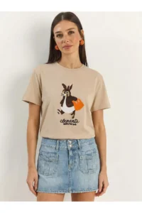 Bianco Lucci Women's Rabbit Embroidered Crew Neck Basic T-Shirt 7532