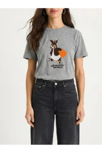 Bianco Lucci Women's Rabbit Embroidered Crew Neck Basic T-Shirt 7532 - Image 3